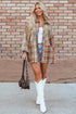 Khaki Plaid Colorblock Patchwork High Low Shacket